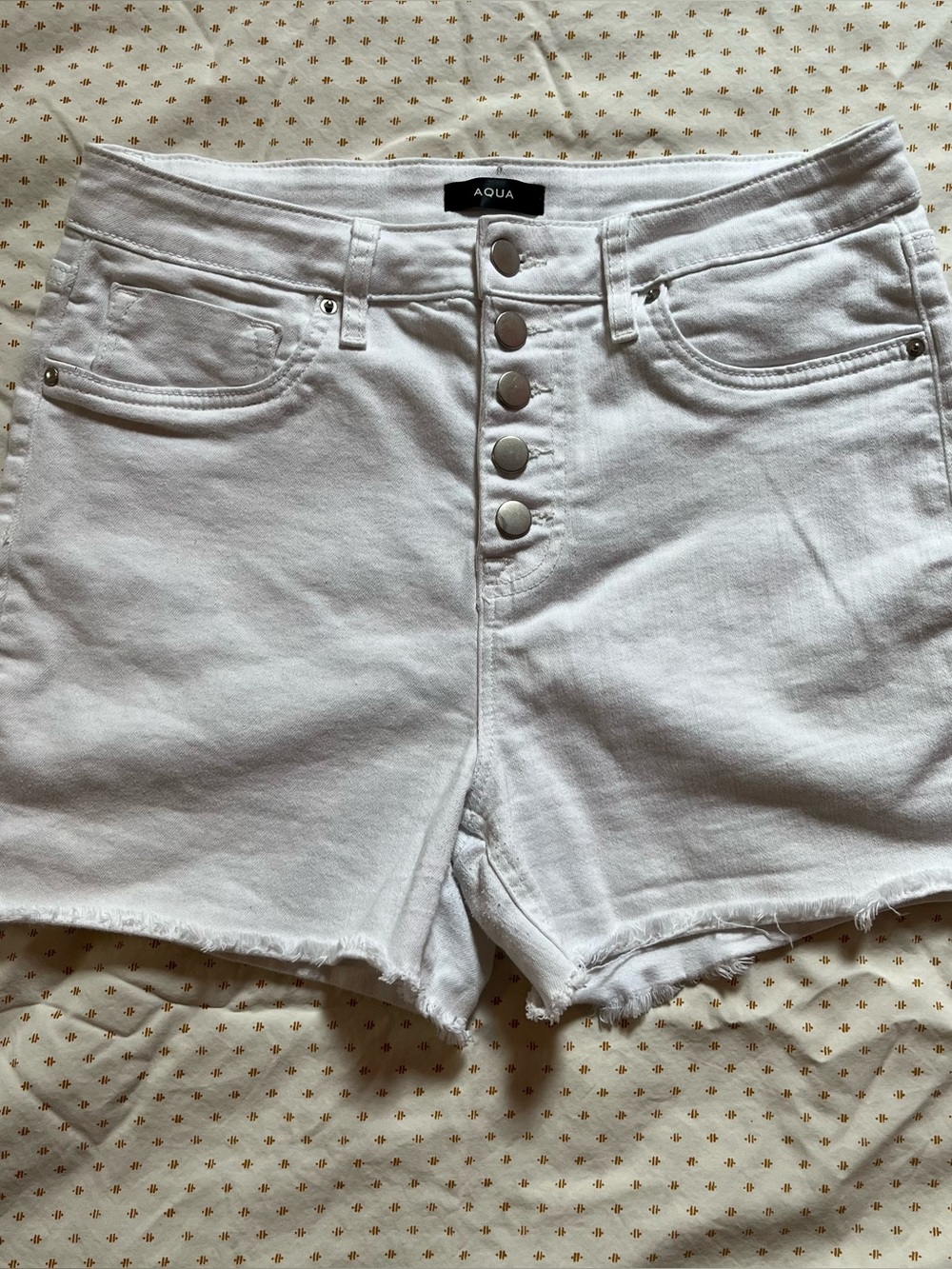 Aqua White 5 Button Fly High Waisted Denim Shorts, size 30